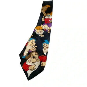 Disney textured Black, 100% silk tie with  the seven dwarfs